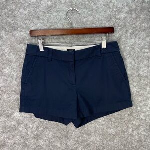 J Crew Chino Shorts Womens 4 Navy Twill Zip Fly Back Welt Pockets Casual Summer